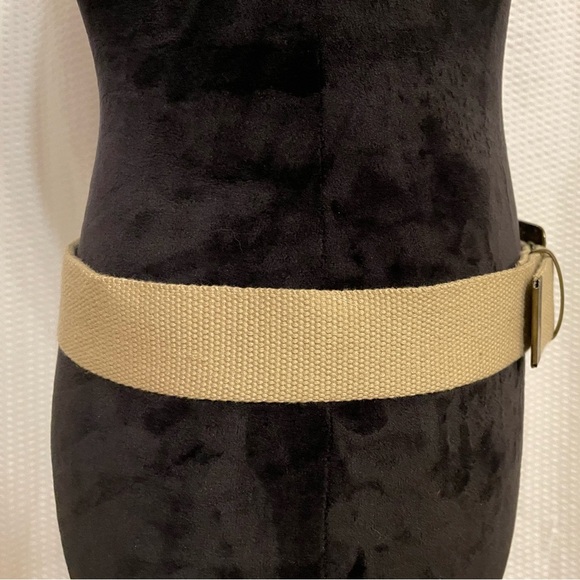 Canvas Beige 1 1/2” Belt Enamel Floral Filigree Buckle Boho Size M/L - Picture 5 of 7